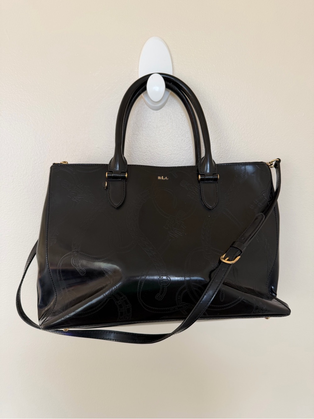 LAUREN RALPH LAUREN Double Zip Embossed Patent Leather Convertible Tote Bag